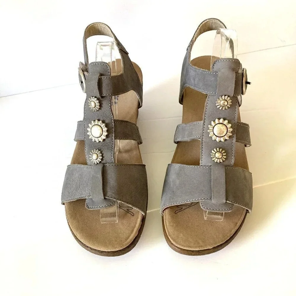 Romika Grey Gray Suede Leather Wedge Sandals, European‎ Size 41, Small Repair